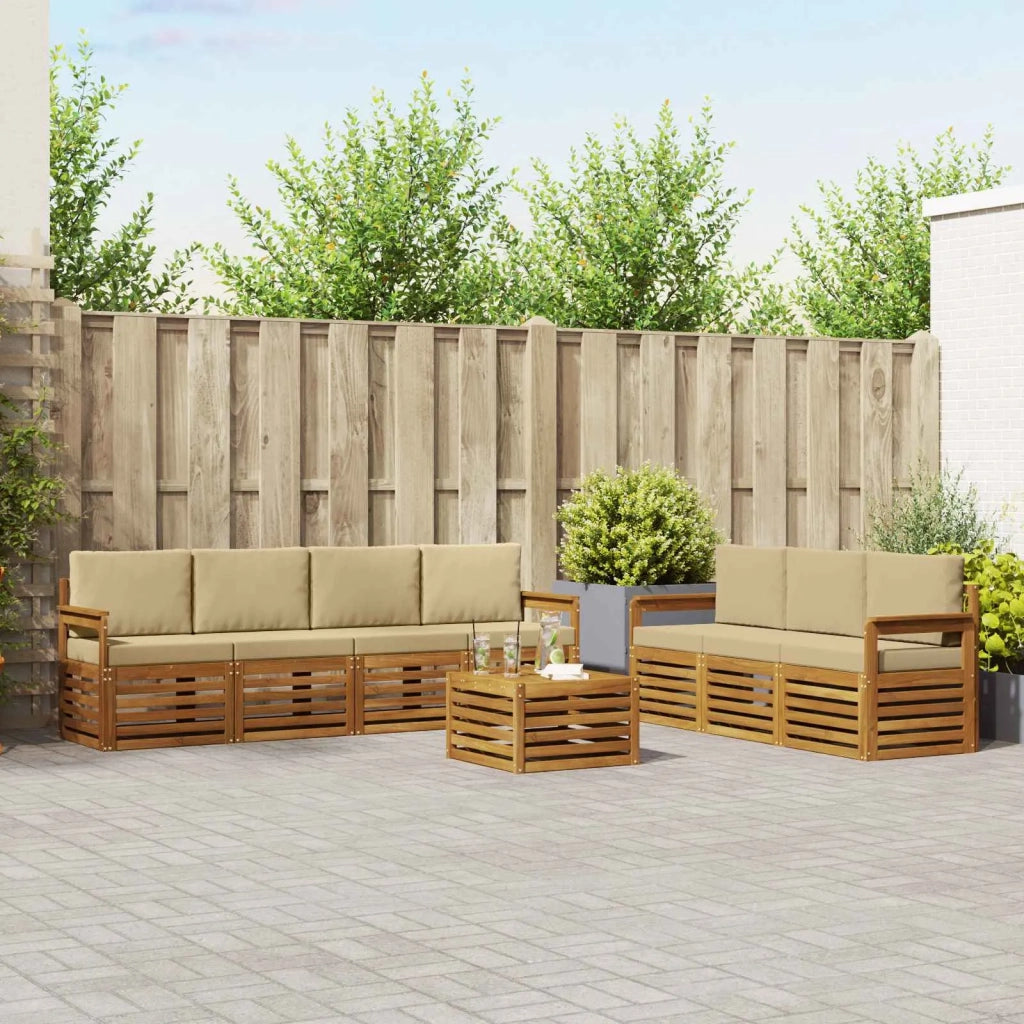 Set divani 8 pcs Naturale e Beige Legno di Acacia Massello