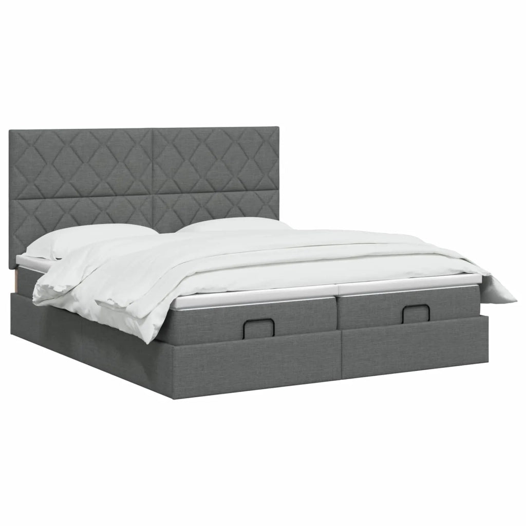Letto ottomano con materasso 2 pz Grigio Scuro Tessuto 3457877