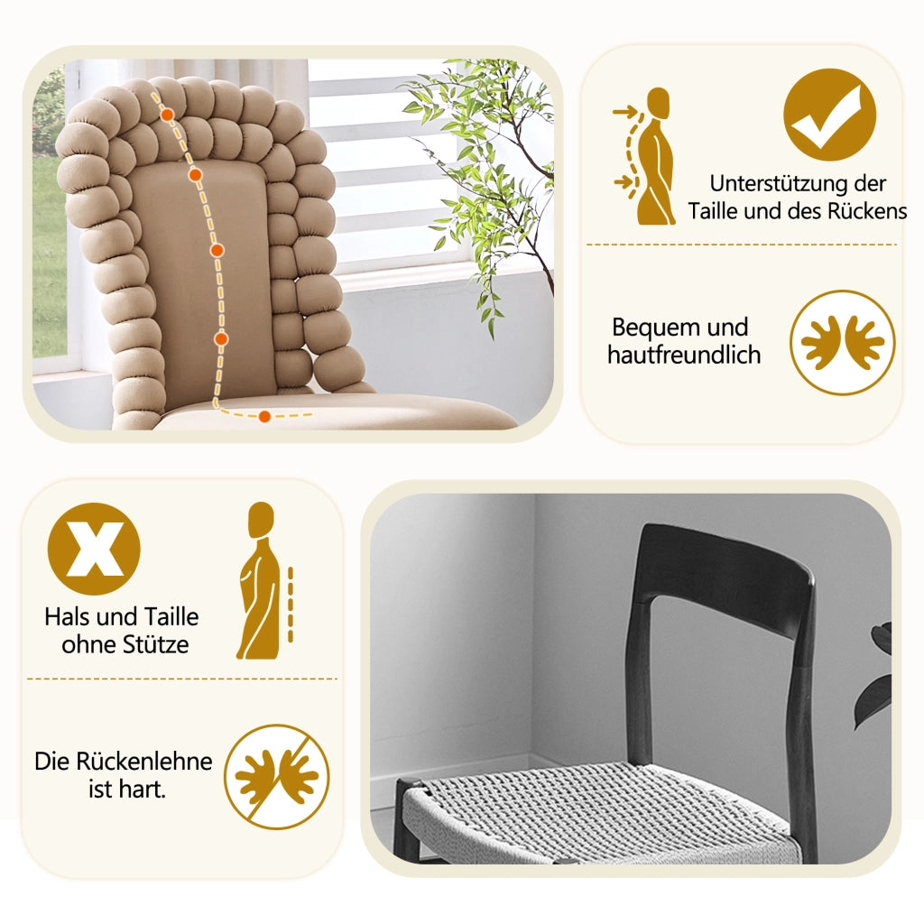 Sedia da Pranzo Set da 2 con Schienale Alto a Catena di Sfere e Gambe in Metallo Velluto Cammello