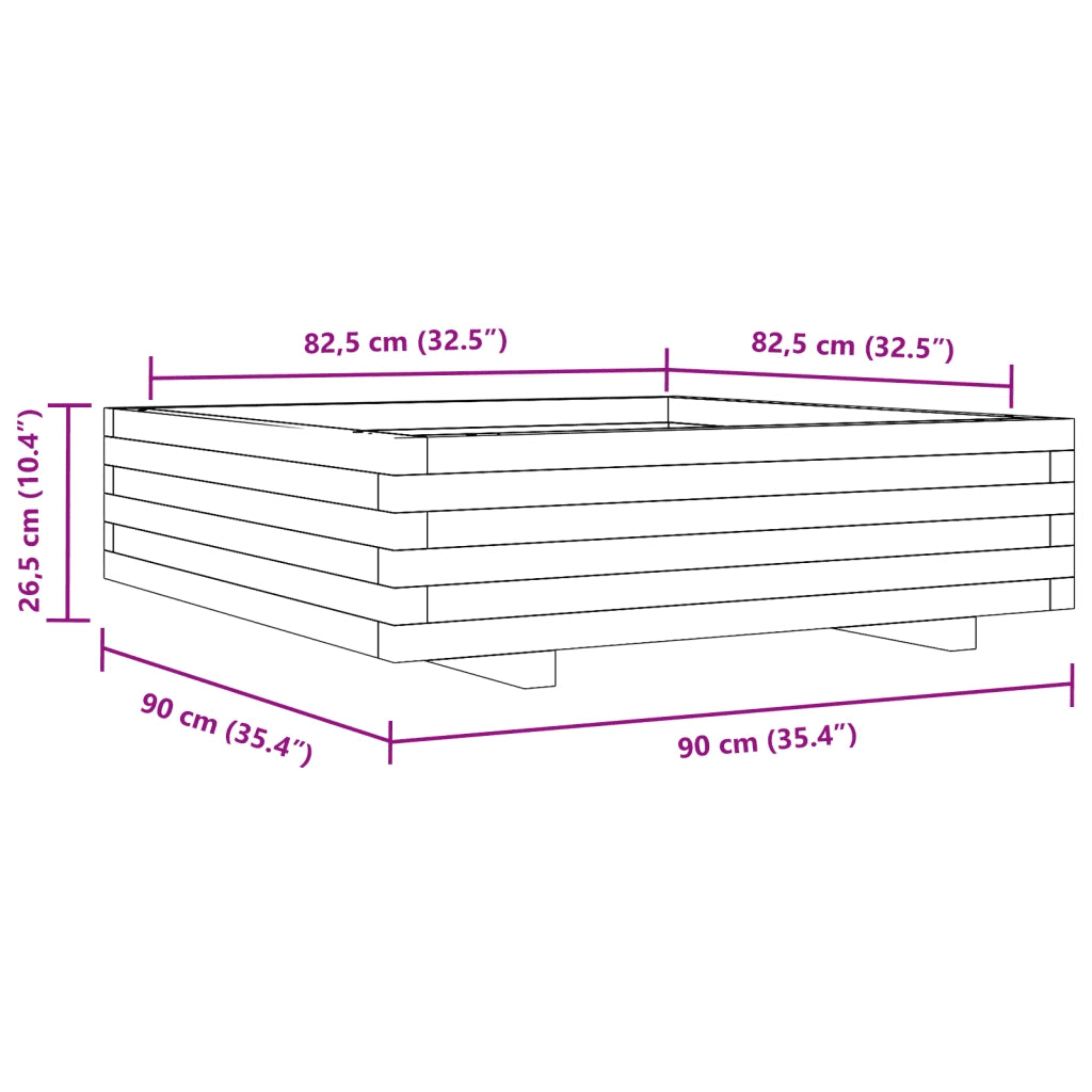 vidaXL Fioriera Giardino Marrone Cera 90x90x26,5cm Legno Massello Pino