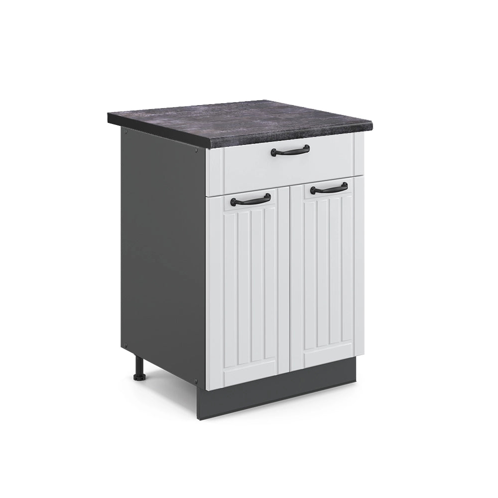 Mobiletto base per cucina Fame-Line Bianco rustico/Antracite 60 cm con cassetto, PL Antracite Vicco