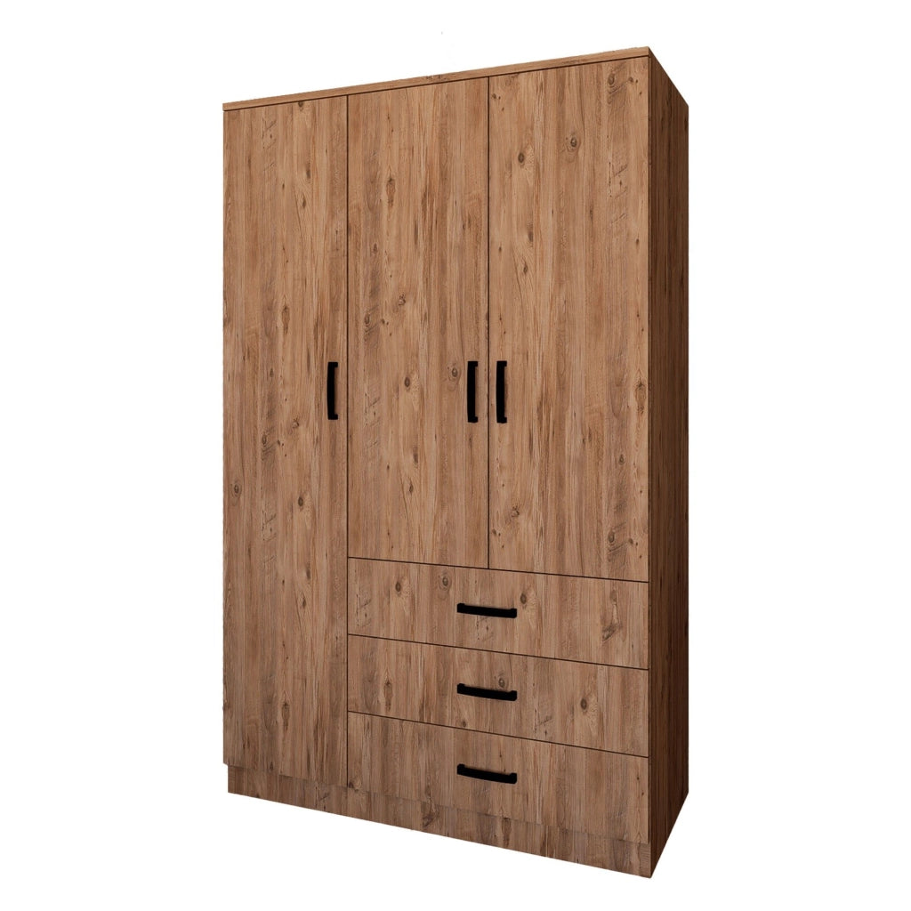 Armadio Camera da Letto Valdengo, Guardaroba 3 Ante 3 Ripiani, 90x47 cm Marrone Rovere