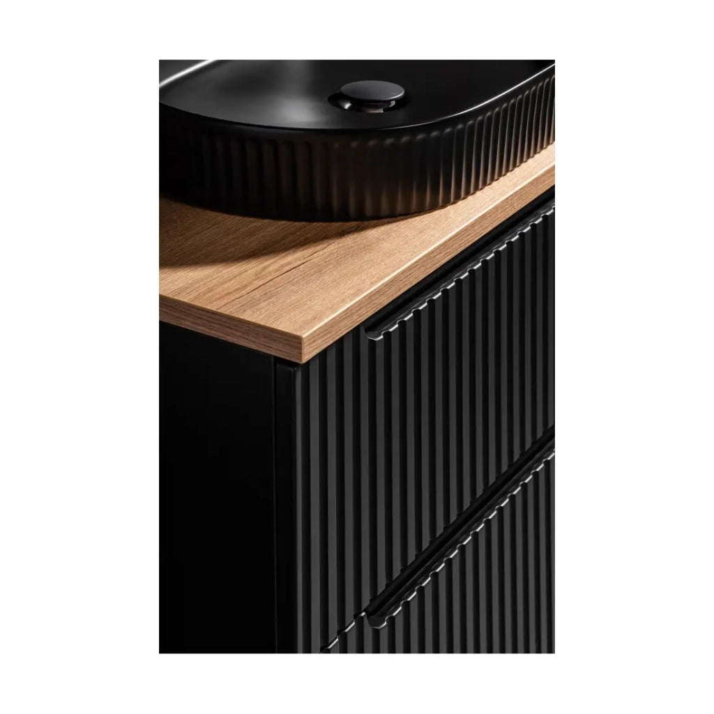 Set VANO 80cm: mobile sottolavabo con nicchie visibili a cassetti + piano per lavabo in rovere chiaro