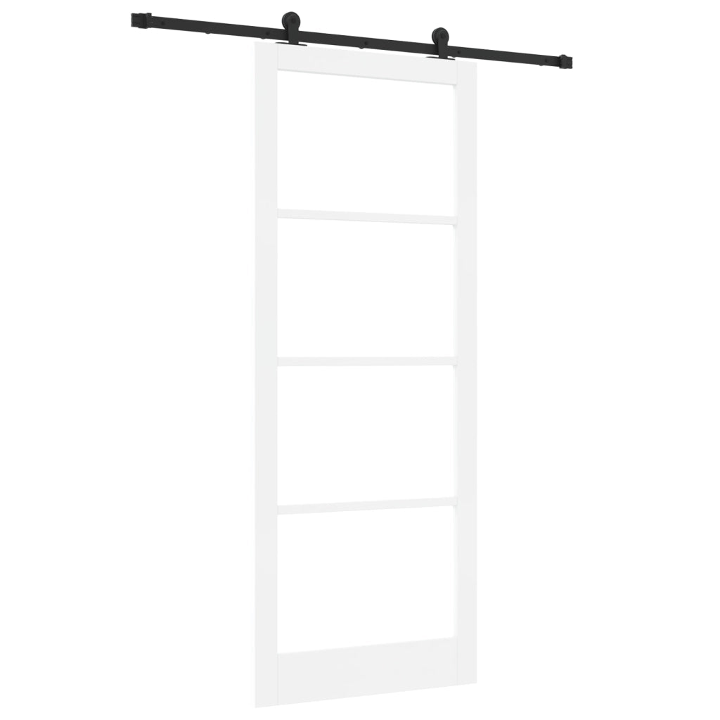 Porta Scorrevole  con Set Accessori 'ORKDAL'Legno Massello Bianco e Vetro