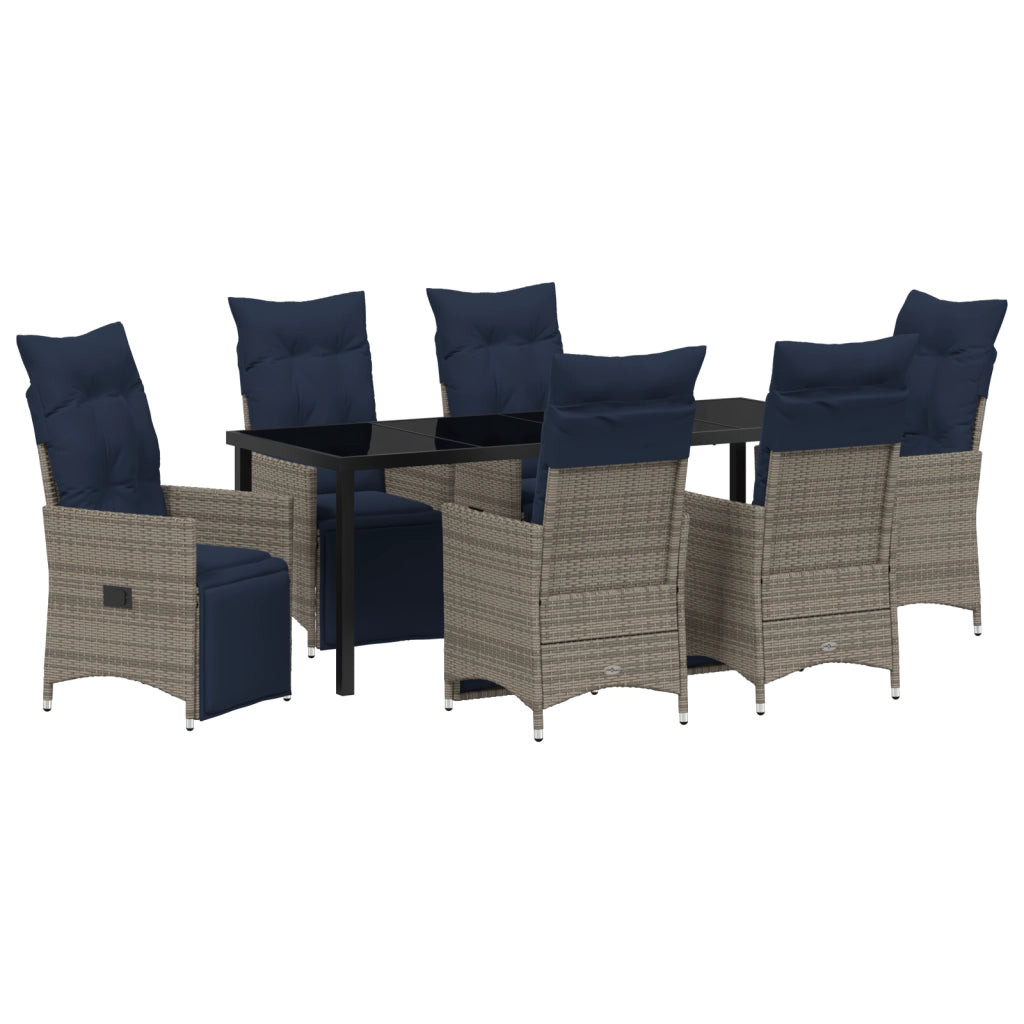 Set da Pranzo Giardino 7 Pezzi con Cuscini Rattan Polipropilene Grigio