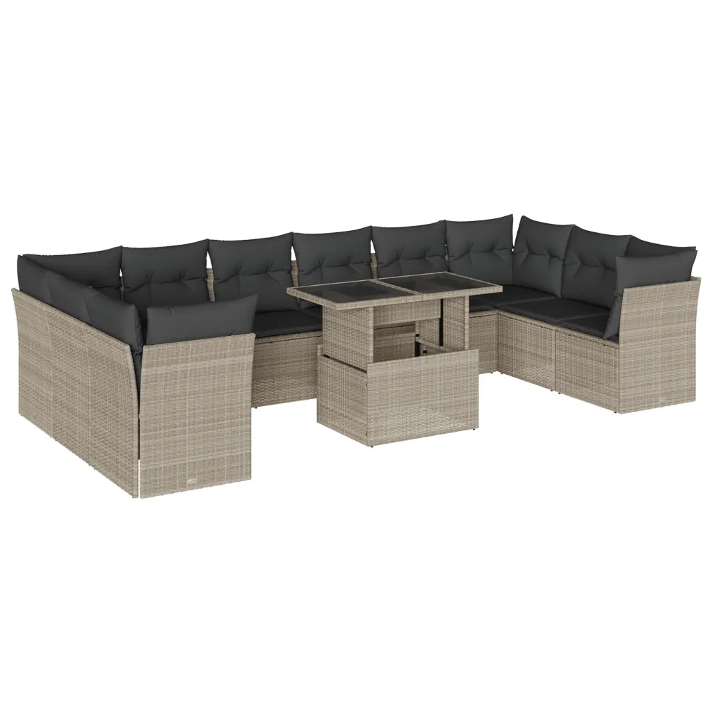 Set Divani da Giardino 11 pz con Cuscini in Polyrattan Grigio