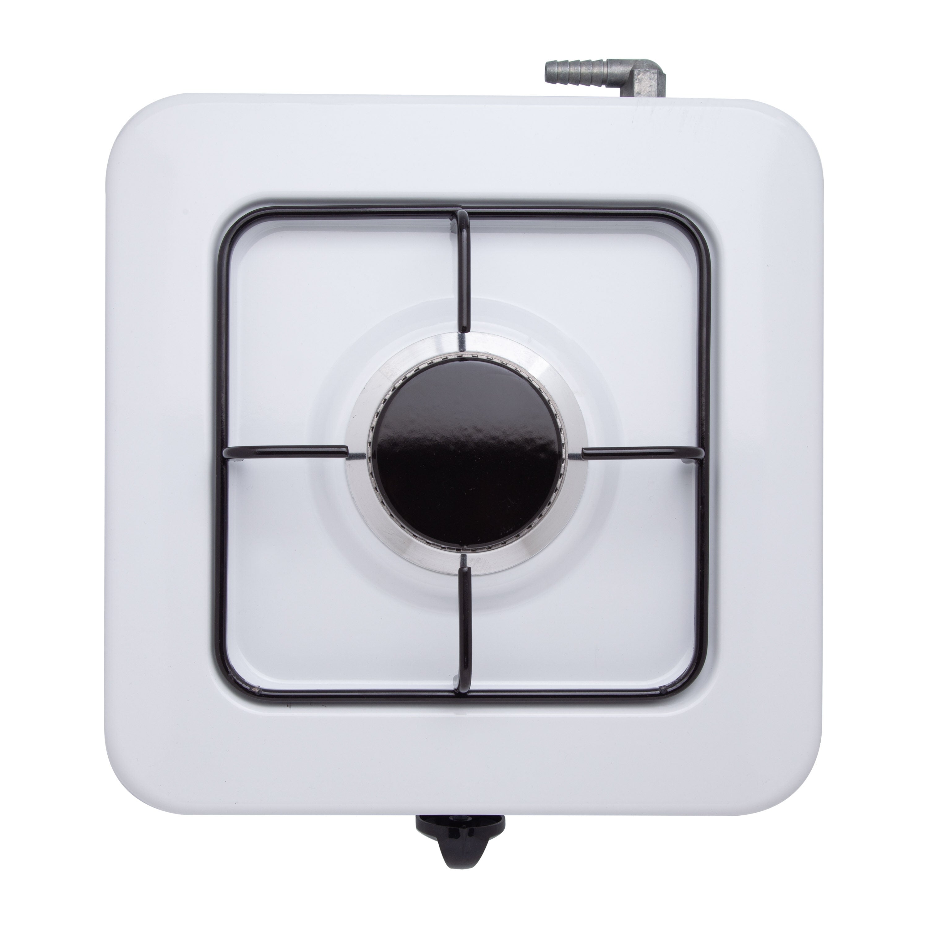 SOGO Fornello a Gas Portatile 1 Fuoco – GPL G30, 1,85kW, Bianco Smaltato, Controllo Fiamma, Uso Esterno, Bruciatore Ø84,5 mm, Senza Coperchio