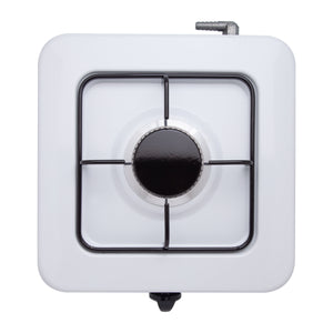 SOGO Fornello a Gas Portatile 1 Fuoco – GPL G30, 1,85kW, Bianco Smaltato, Controllo Fiamma, Uso Esterno, Bruciatore Ø84,5 mm, Senza Coperchio