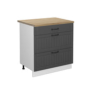 Mobiletto base per cucina Fame-Line Antracite rustico/Bianco 80 cm con 3 cassetti, PL Rovere Vicco