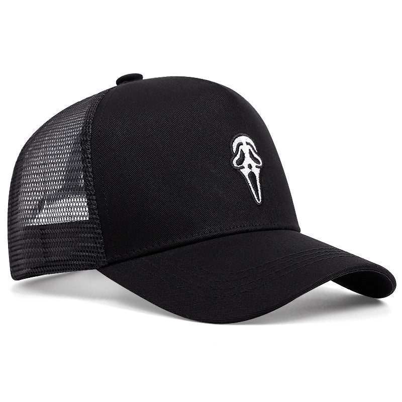 Cappellino da baseball nero con la faccia da fantasma di Halloween per camionisti.