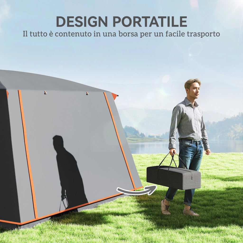 Tenda da Campeggio-Tenda per Escursionismo  per 5 Persone con 2 Stanze e Veranda, Impermeabile e UPF 30+, Borsa di Trasporto, Grigio