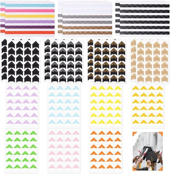 Accessori per album fotografico - Angoli fotografi - Adesivi autoadesivi - 972 pezzi - 21 fogli - Ideali per album ricordo - Angoli adesivi