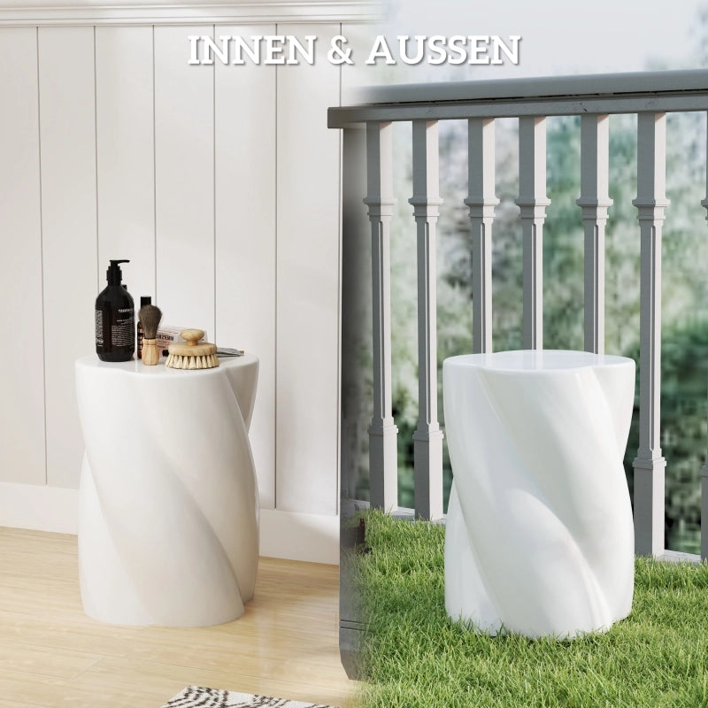 Sgabello a spirale in ceramica resistente alle intemperie con coperchio per giardino e patio bianco