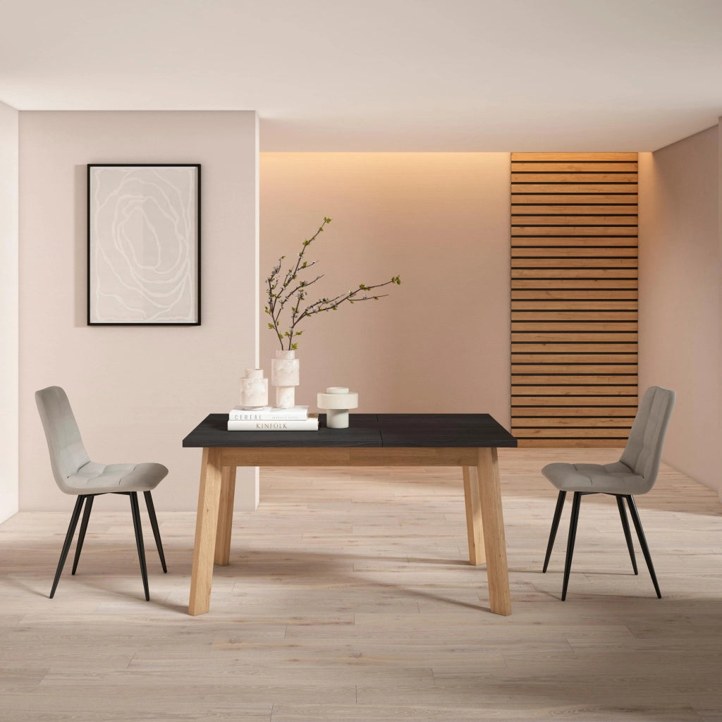Tavolo da Pranzo, 140x90x74cm, Per 6 persone, Gambe in legno, colore Rovere e nero RF2905