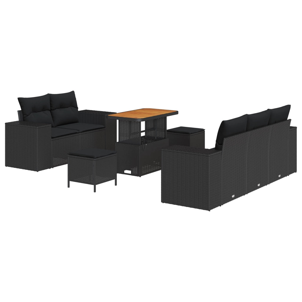 Set di Divani da Giardino  8 Pezzi con Cuscini Nero Polyrattan Acacia
