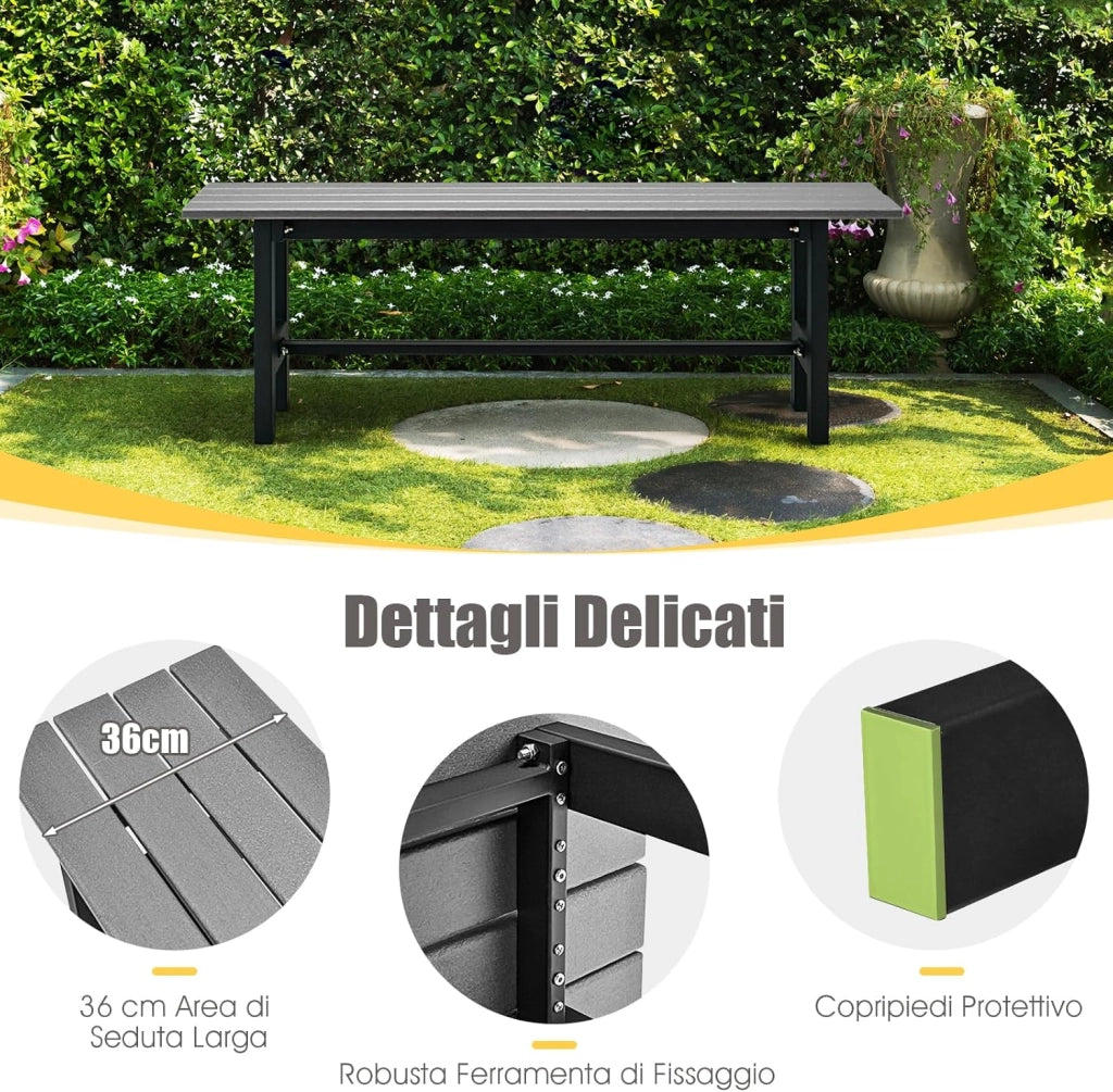 Panchina da Esterno con Sedile HDPE, Panca da Giardino con Telaio in Metallo Verniciato a Polvere, Panchina da Giardino, Parco e Balcone, Portata 300 kg, 120 x 36 x 40,5 cm (Grigio)