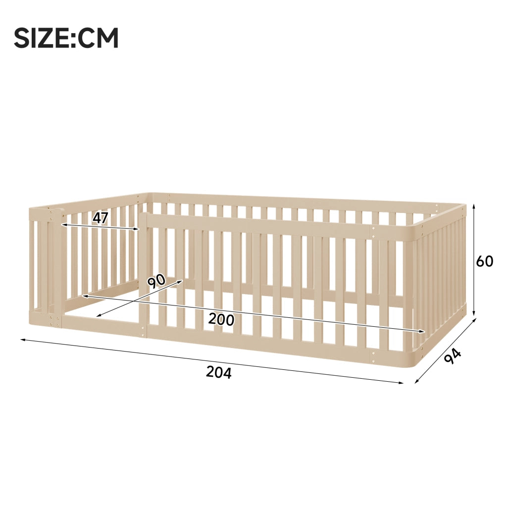 Letto in legno con recinzione - Zephmum - 90x200 - Crema