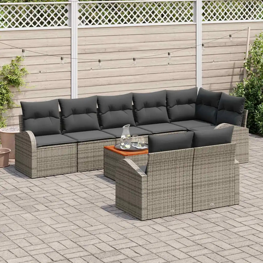 Set Divano da Giardino con cuscino 9 pcs Grigio polyrattan