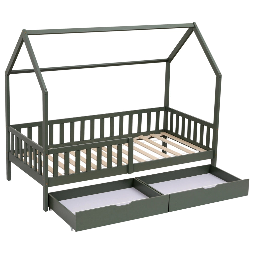 Letto a cabina per bambini 190x90cm verde con cassetti MARCEAU