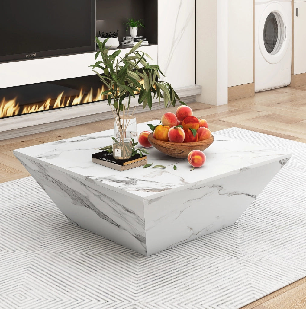 Tavolino da caffè trapezoidale con 2 cassetti 70x70x37 cm MDF bianco