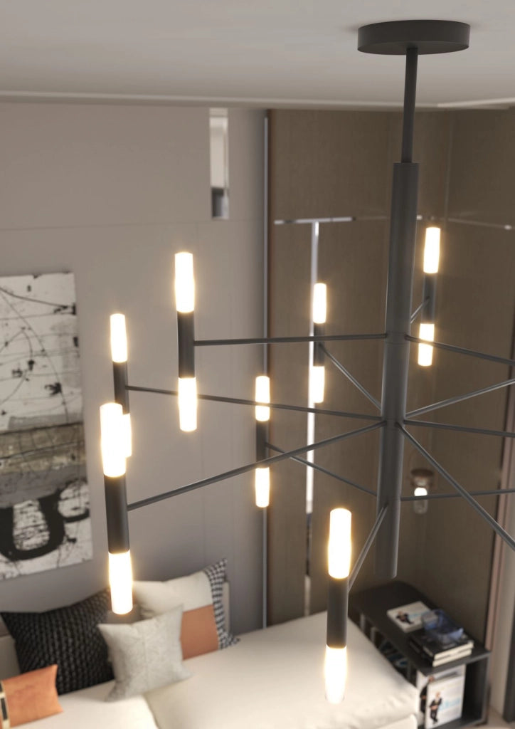 SPACE LAMPADARIO DA SOFFITTO 24 LUCI ATTACCO G9 NERO CON VETRI SATINATI