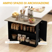 Isola per Cucina con 2 Ripiani Aperti e 2 Armadietti, in MDF, 105x60x82 cm, color Rovere e Nero