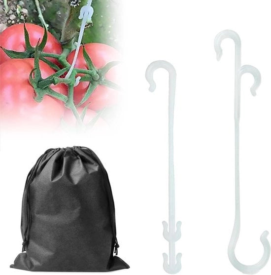 200 pezzi di supporti per pomodoro con 1 sacchetto nero per protezione delle piante, clip per piante a forma di J, clip per frutta, clip per verdura, supporto per pomodoro (bianco)