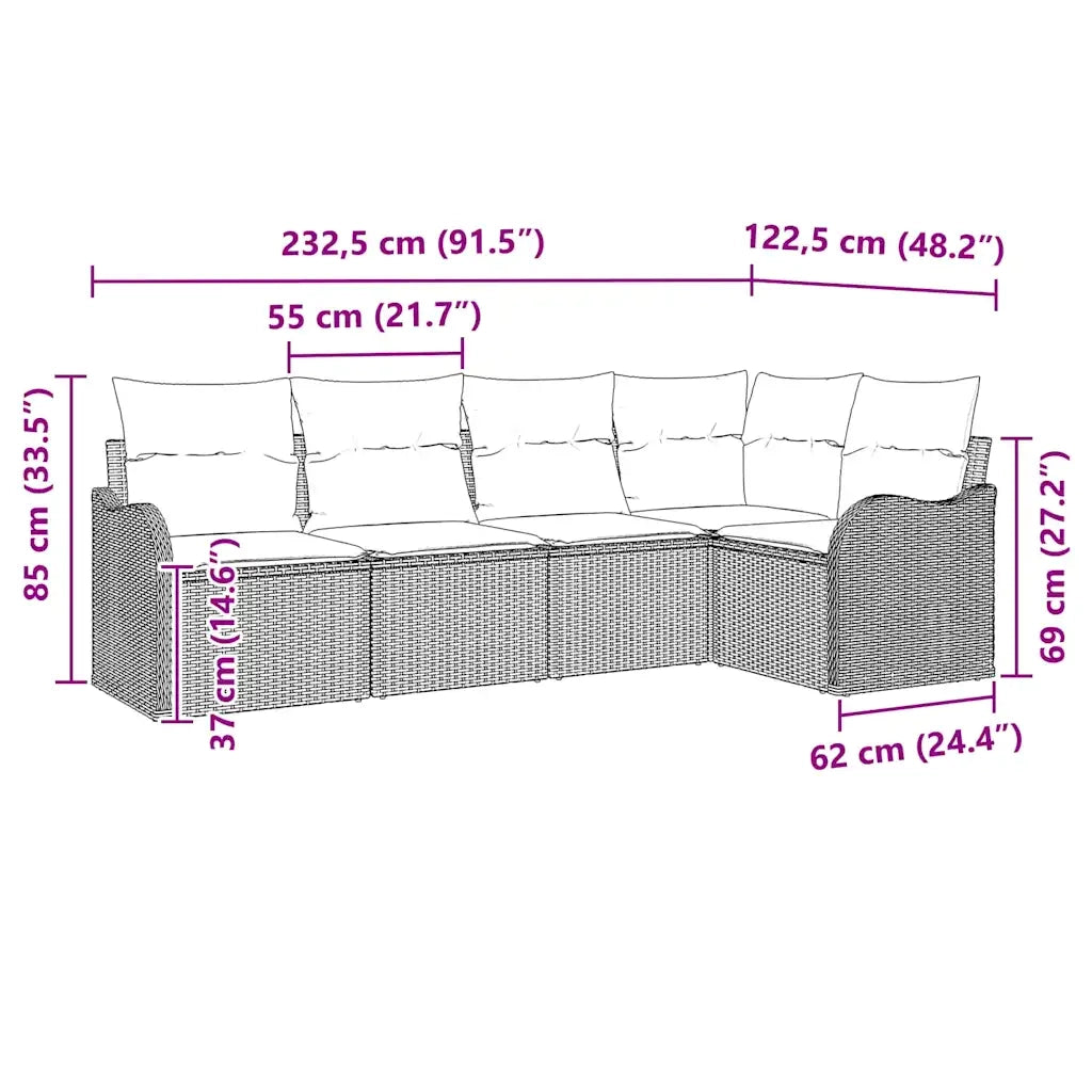Set Divano da Giardino 5 pcs Grigio chiaro Poly Rattan 3345702