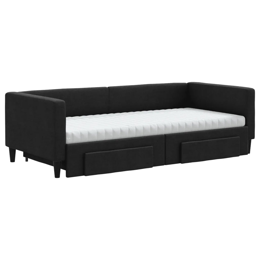 Divano Letto Estraibile con Cassetti Nero 90x190 cm in Tessuto