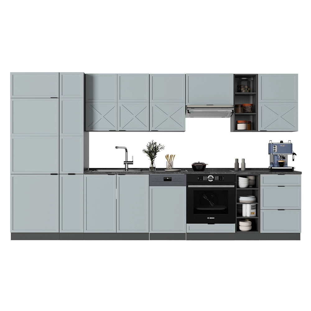 Cucina componibile Fame-Line Blu-grigio chiaro/Antracite 355 cm senza piano di lavoro Vicco