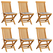 Sedie da Giardino e Cuscini Grigi a Quadri 6 pz Massello Teakcod mxl 117652