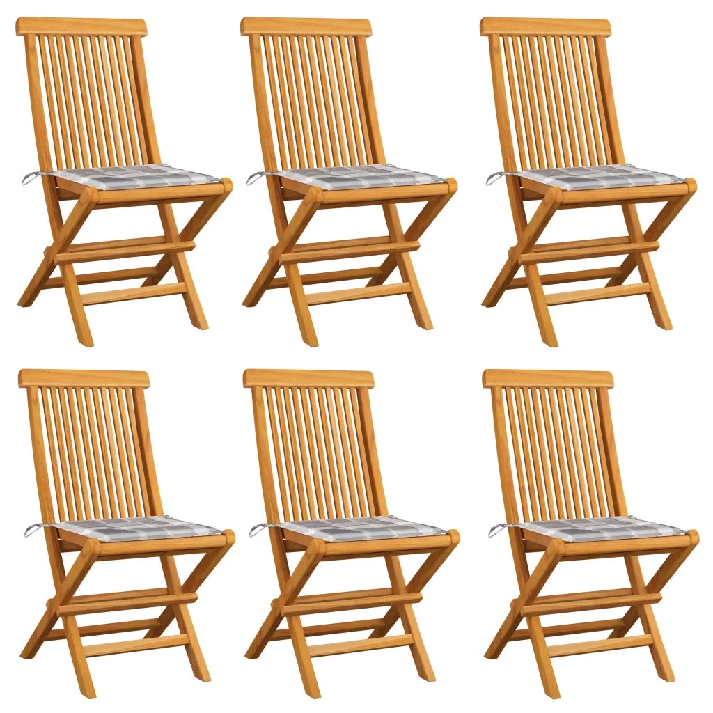 Sedie da Giardino e Cuscini Grigi a Quadri 6 pz Massello Teakcod mxl 117652