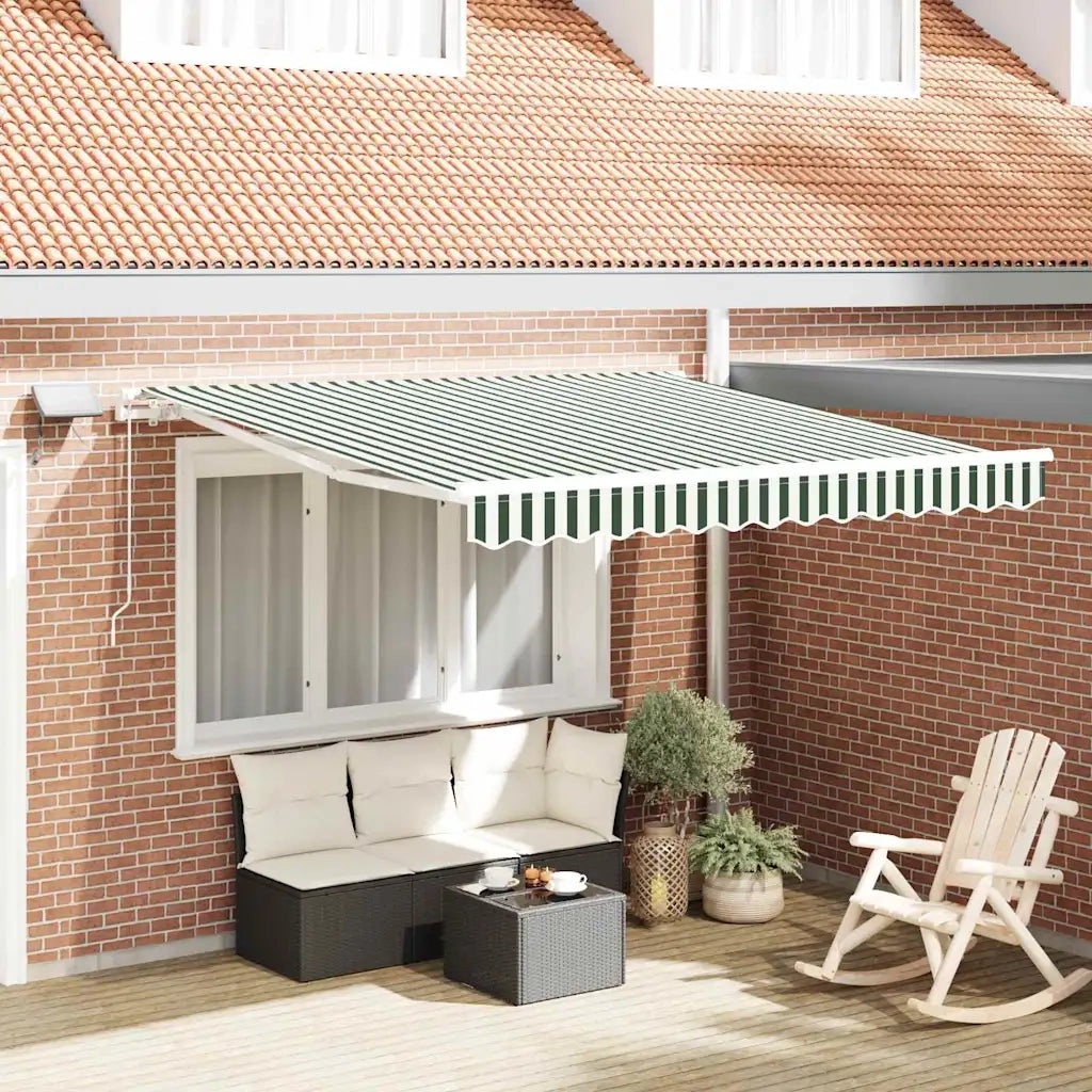 Tenda Retrattile Verde e Bianco 350 x 250 cm Tessuto e acciaio 3330466