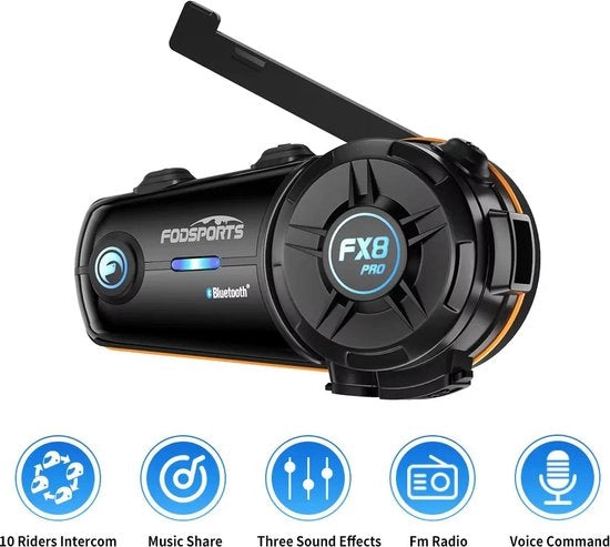 Intercom per Motocicletta - Casco Intercom - Casco per Motocicletta - Casco con Bluetooth - Accessori per Motocicletta - 10 Utenti - 2000m - per Chiamate, Musica condivisa, Dual Chip, Radio FM