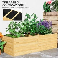 Fioriera da Esterno in Legno di Abete Divisa in 3 Aree con Strato in Tessuto non Tessuto, 140x60x40 cm