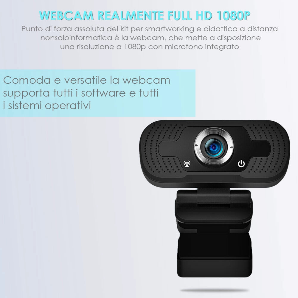 Nonsoloinformatica Kit Smart Working 4in1 Tastiera Mouse Webcam Cuffie