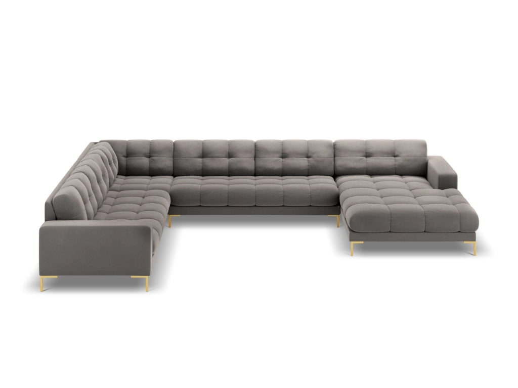 Cosmopolitan Design - Divano panoramico sinistro "Bali" 7 posti in velluto grigio chiaro 