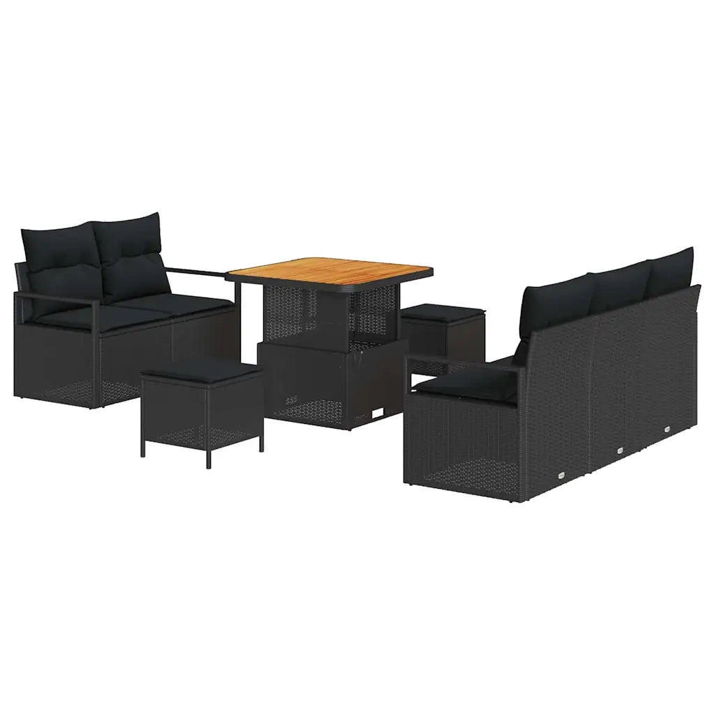 Set Divano da Giardino con cuscino con archiviazione 8 pcs Nero