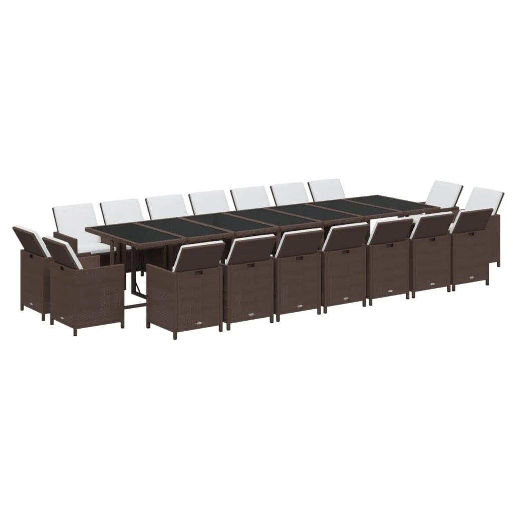 Set da pranzo da giardino mobili da esterno cuscini 19 pz poly rattan marrone 02_0014431