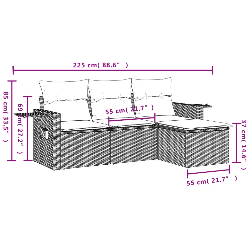 Set Divani da Giardino 4 pz con Cuscini in Polyrattan Grigio