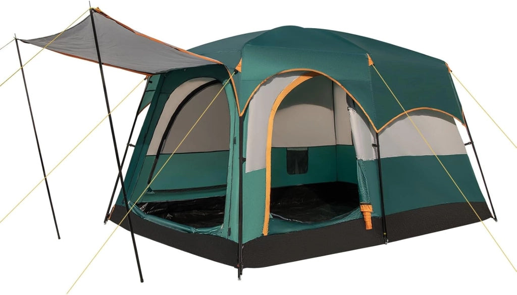 Tenda da Campeggio con Divisorio, Tenda a Doppio Strato con Telo Antipioggia, Telo in PE, Finestre a Rete, Impermeabile e Antivento, con Borsa