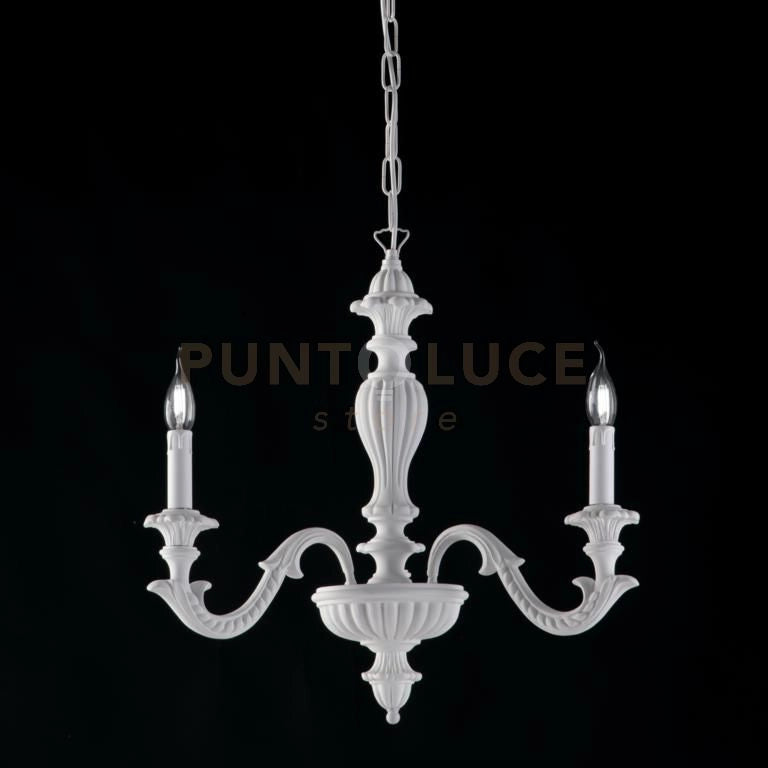 Lampadario in legno bianco shabby 3 luci Leonardo