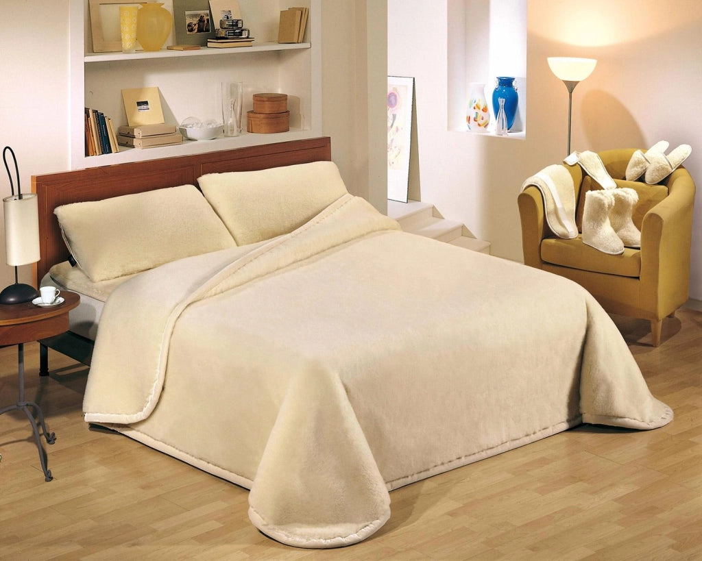 Coperta Pura Lana Merinos Matrimoniale 800gr Cober Basic Beige