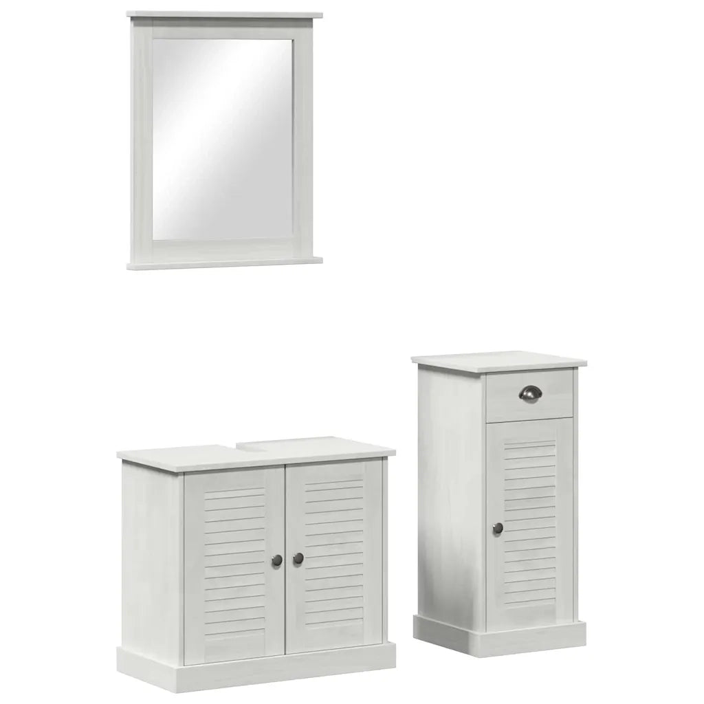 Set di mobili per il bagno 3 pcs Bianco Antico Pino massello 3328544