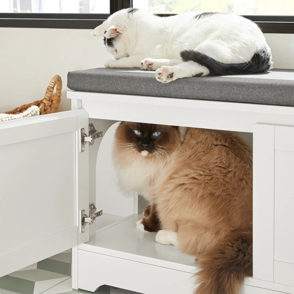 Cuccia Per Gatti Con Ciotola Per Gatti In Acciaio Inossidabile Panca Con Seduta Casetta Per Gatti Bianco 90x36x44cm FSR136-W SoBuy