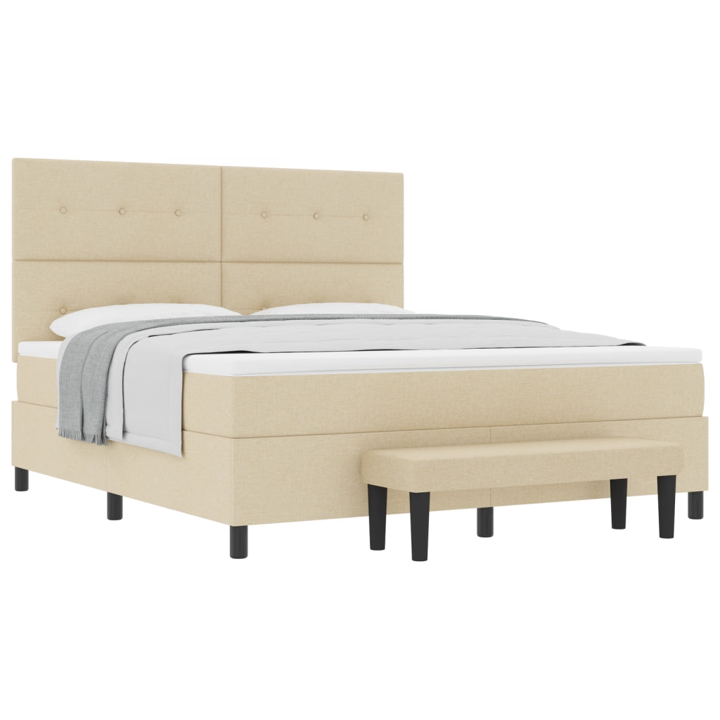 Letto con doga e materasso e panca crema 180x200 cm in tessuto