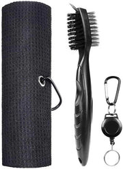 Accessori di pulizia per club da golf - Pennello a doppia faccia - Accessori di pulizia per club da golf - Spazzole per pulire le tacche - Asciugamano a microfibra - Inclusa clip - Leggero e confortevole - Pulitore per club da golf