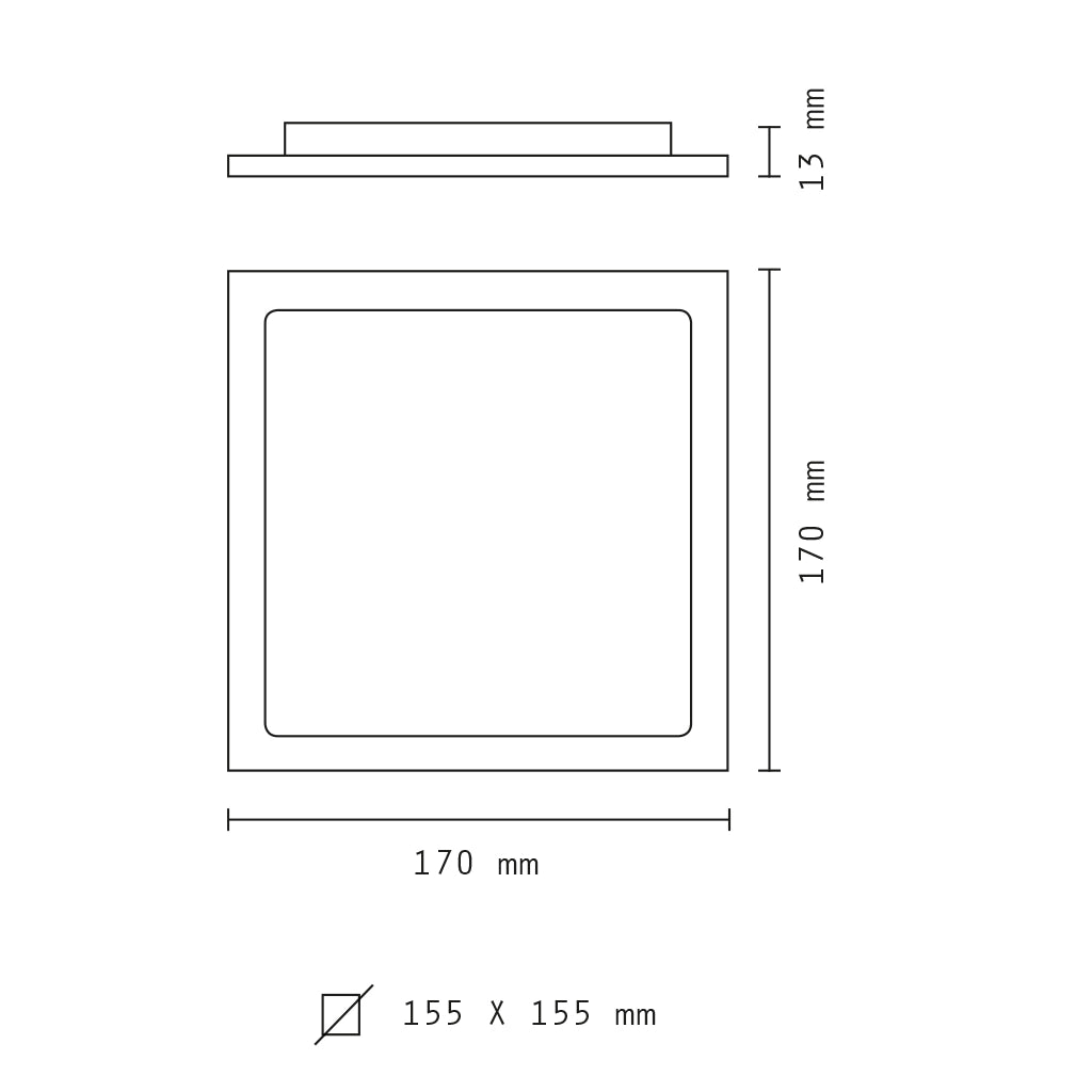 Pannello slim da incasso quadrato 12w 3000K luce calda