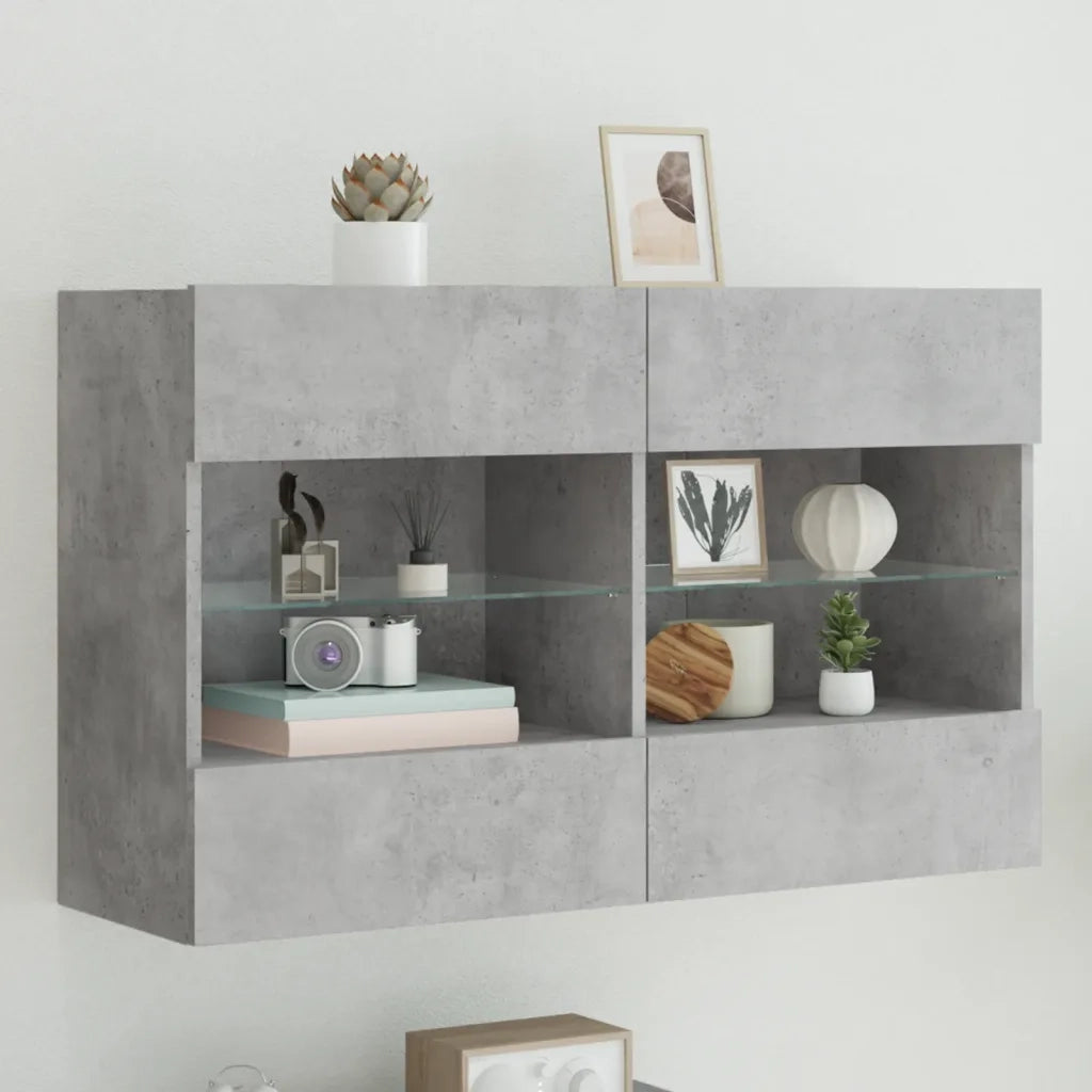 Mobile TV a Parete con Luci LED-Mobile TV a Muro Grigio Cemento 98,5x30x60,5 cm