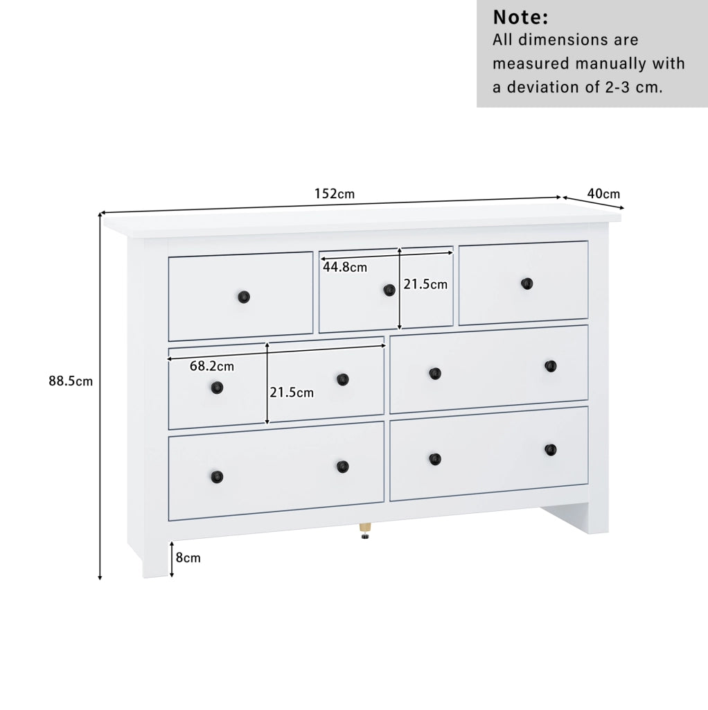 Credenza moderna minimalista bianca con 7 cassetti